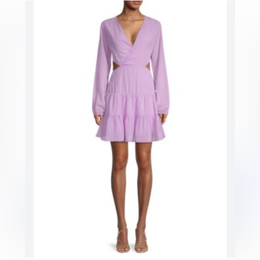 Lea & Viola Purple Cutout Tiered Dress - Sheer Long Sleeves (Size S)